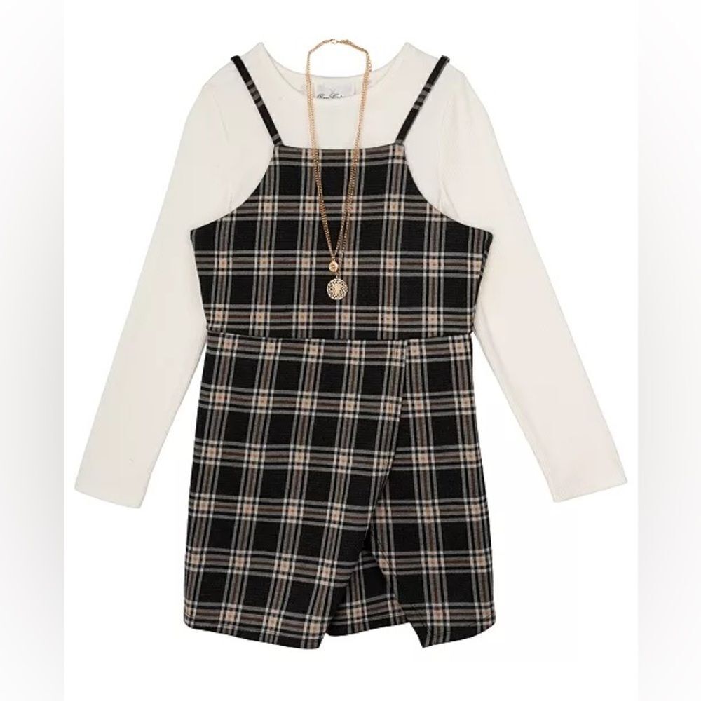 Rare Editions Big Girls Plaid Knit Jumper Dress Size 14